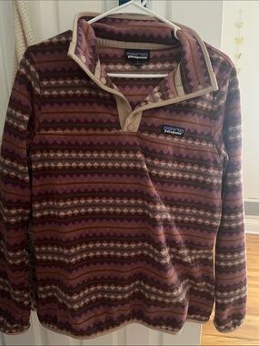 Patagonia Men’s Zip-Up Fleece Pullover — Brown & Purple Pattern